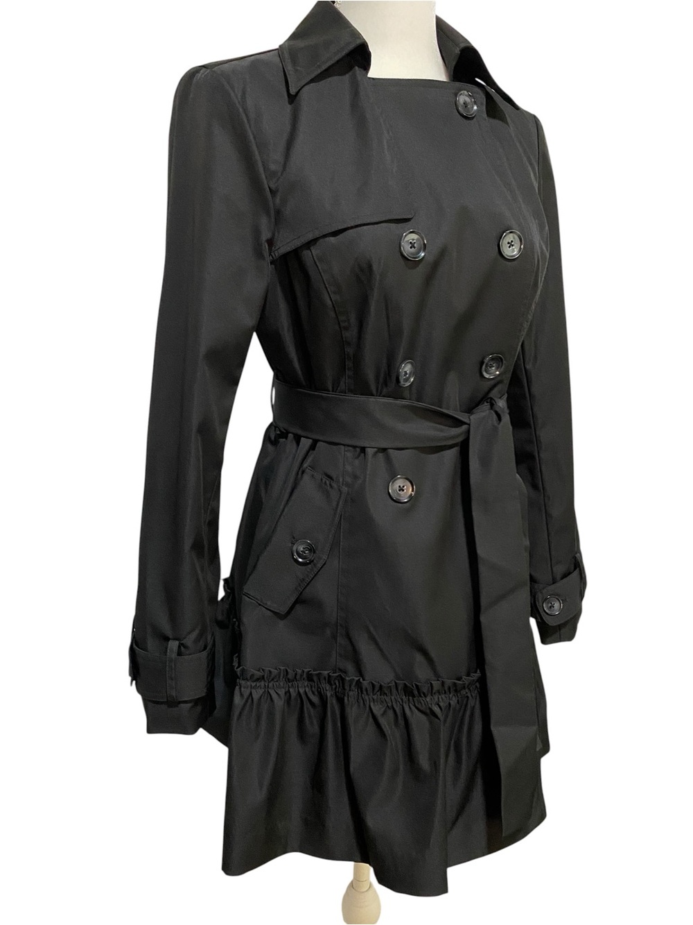 Sandro Black Double-Breasted Trench Coat Size Medium Jacket - Picture 5 of 17